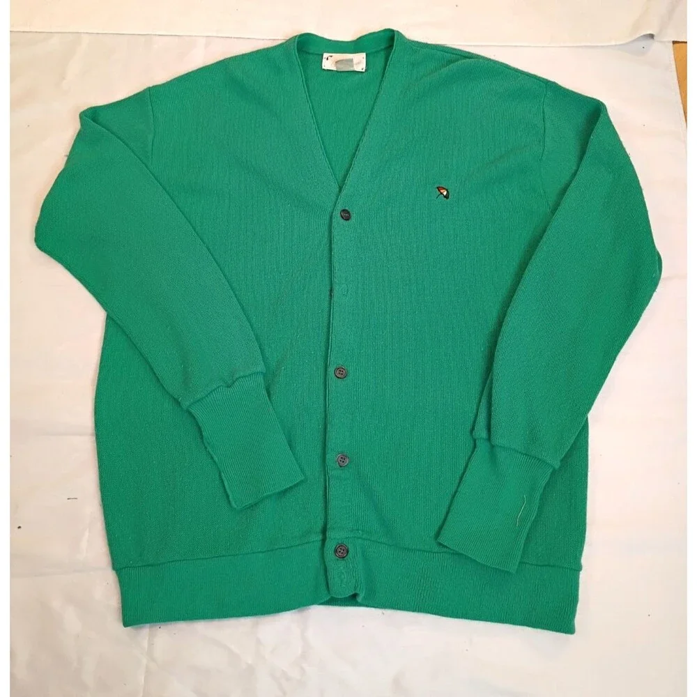Vintage Arnold Palmer Grandpa Golf Knit Sweater USA X- Large Button Down Green